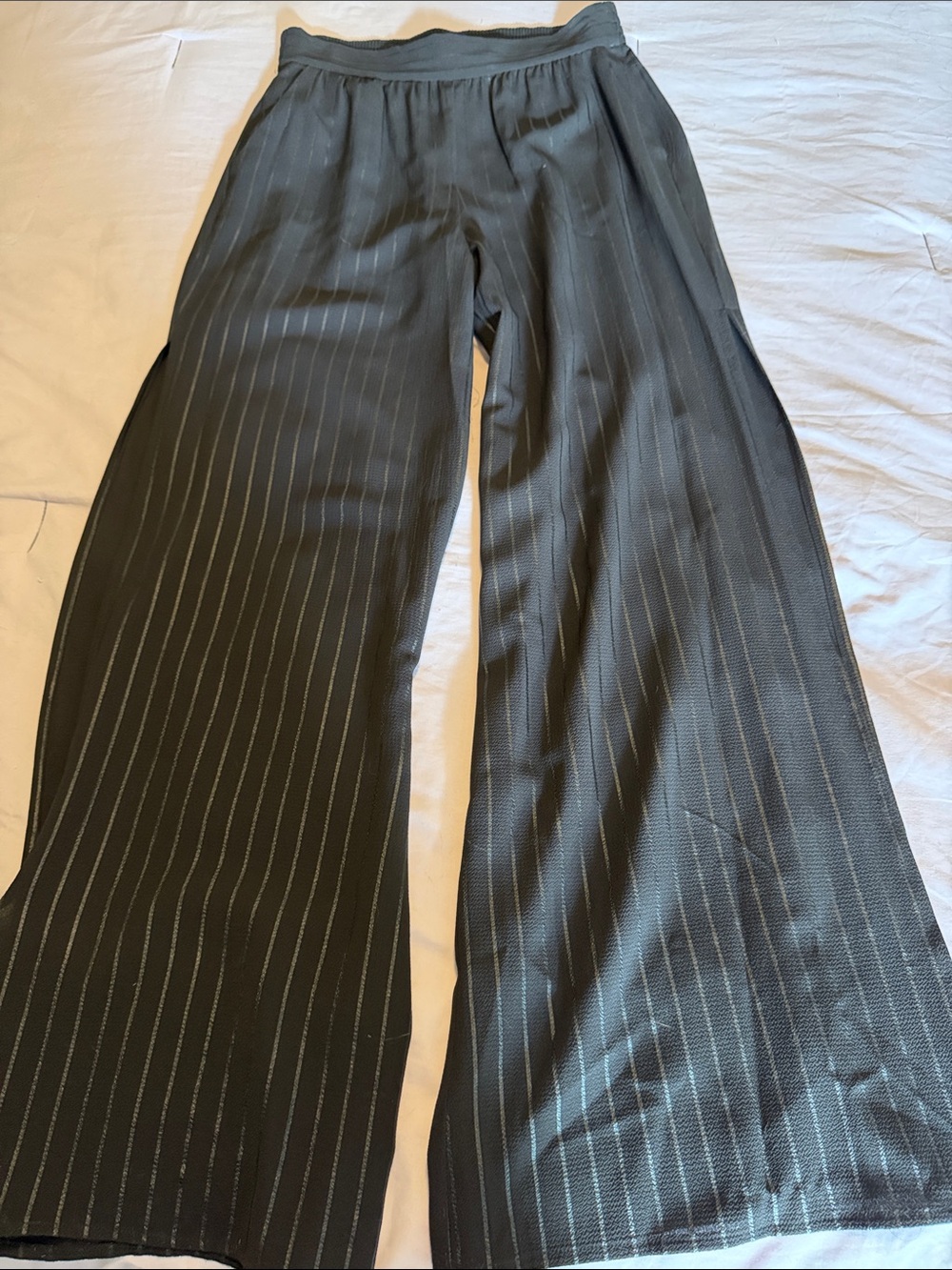 BCBGeneration Black Pinstripe Wide-Leg Dress Pants